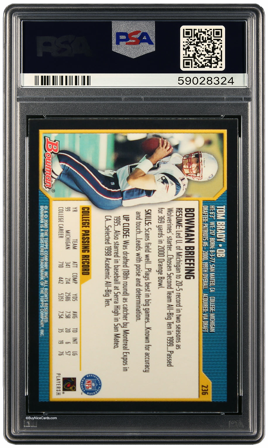 2000 Tom Brady Bowman RC Rookie #236 PSA 9 Mint