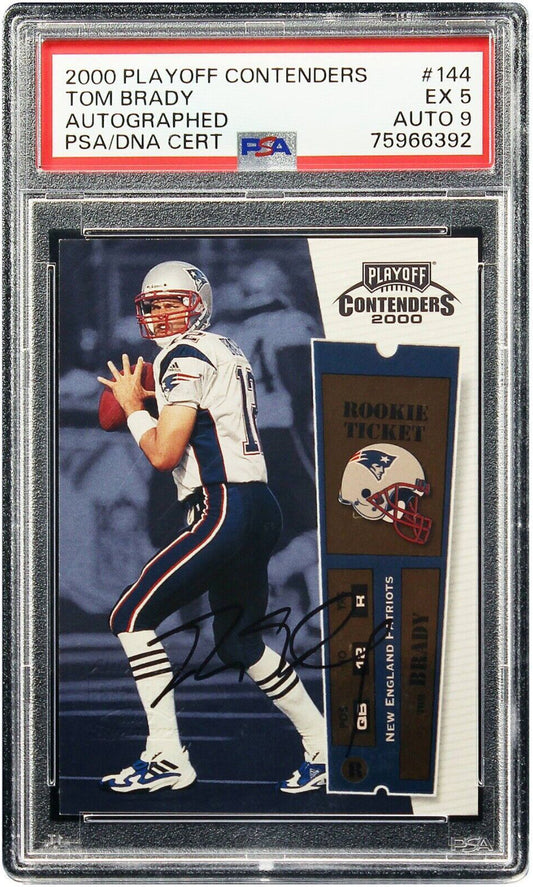 2000 Tom Brady Playoff Contenders RC Rookie Auto #144 PSA 5 with 9 Auto