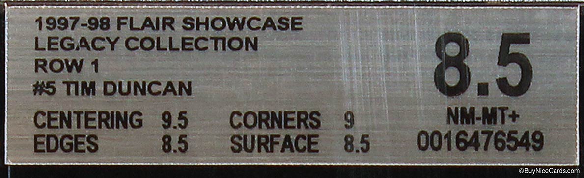 1997-98 Tim Duncan Fleer Flair Showcase Legacy Collection RC Rookie #5 Row 1 /100 BGS 8.5