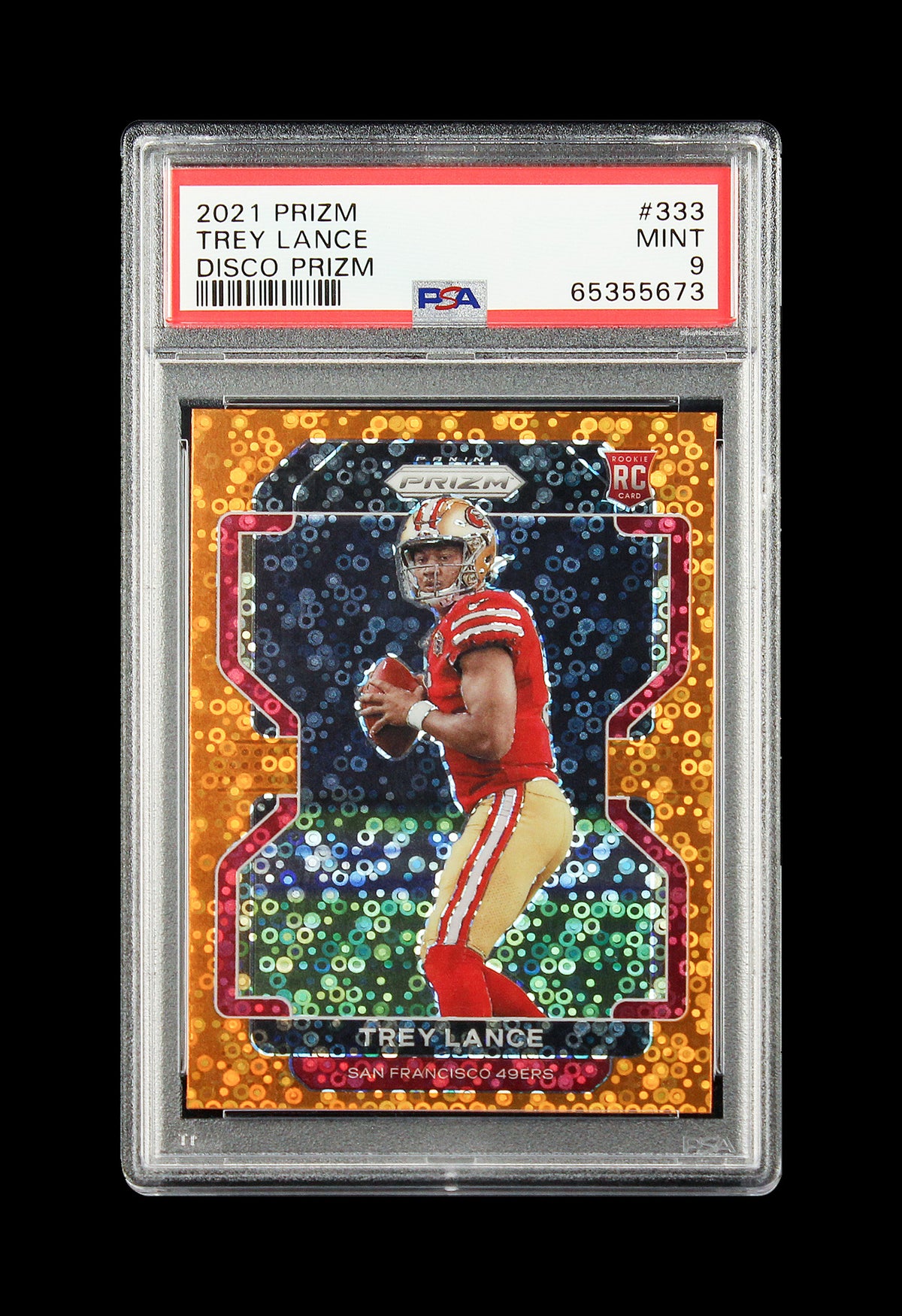 2021 Trey Lance Panini Prizm Orange Disco Prizms SP RC Rookie #33 PSA 9 Mint