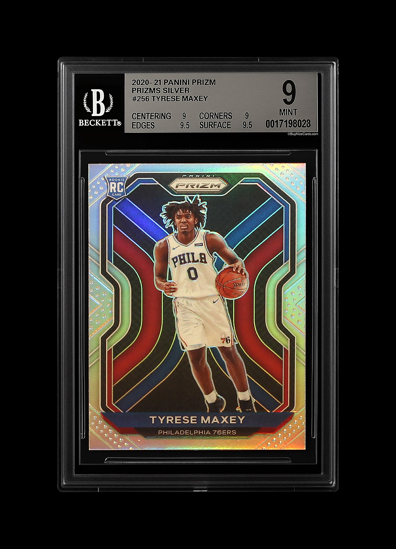 2020 Tyrese Maxey Panini Prizm Silver Prizms Refractor SP RC Rookie #256 BGS 9