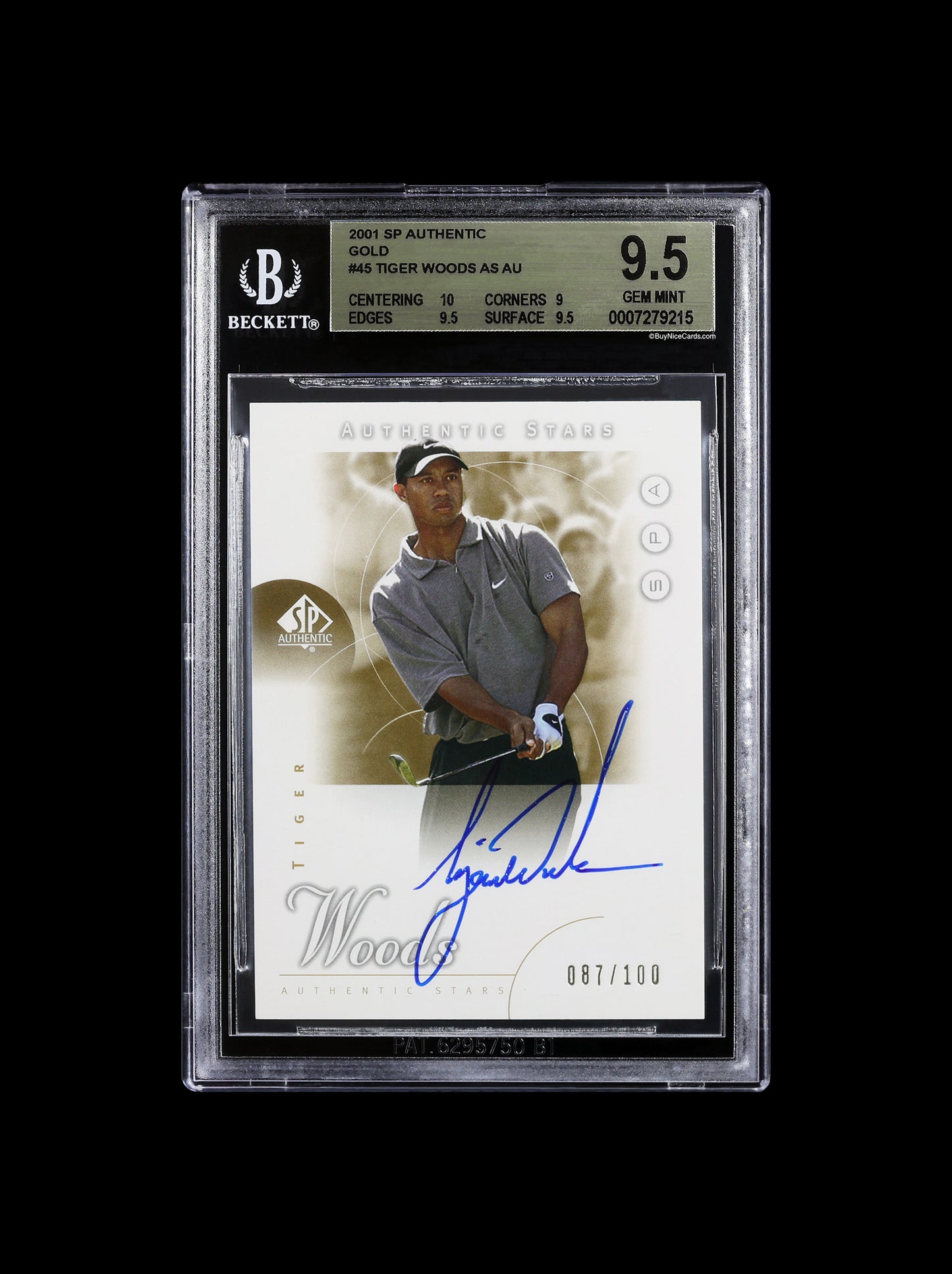 2001 Tiger Woods Upper Deck SP Authentic Gold RC Rookie /100 #45 BGS 9.5 Gem Mint