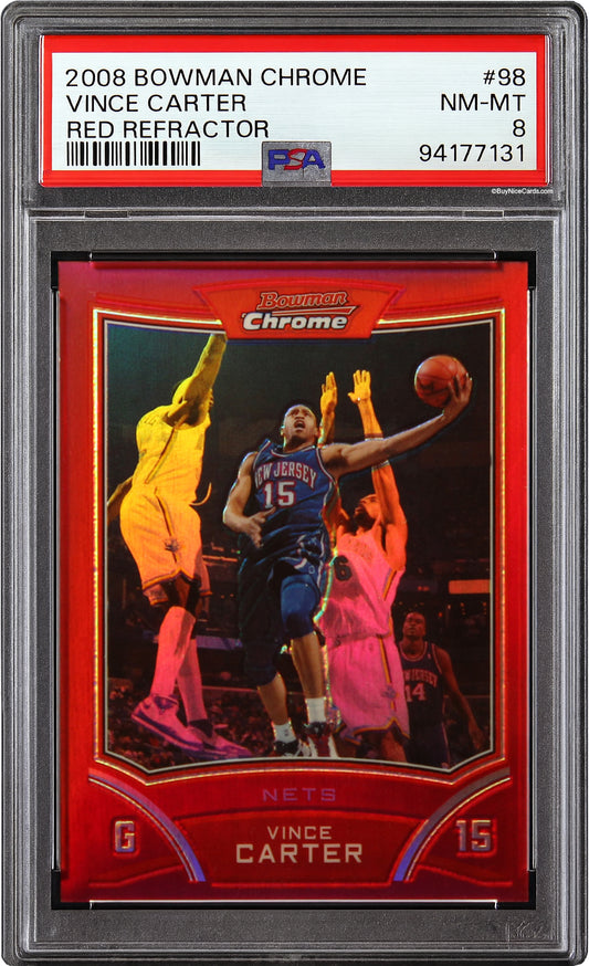 2008 Vince Carter Bowman Chrome Chrome Red Refractor /5 # 98 PSA 8 NM-MT