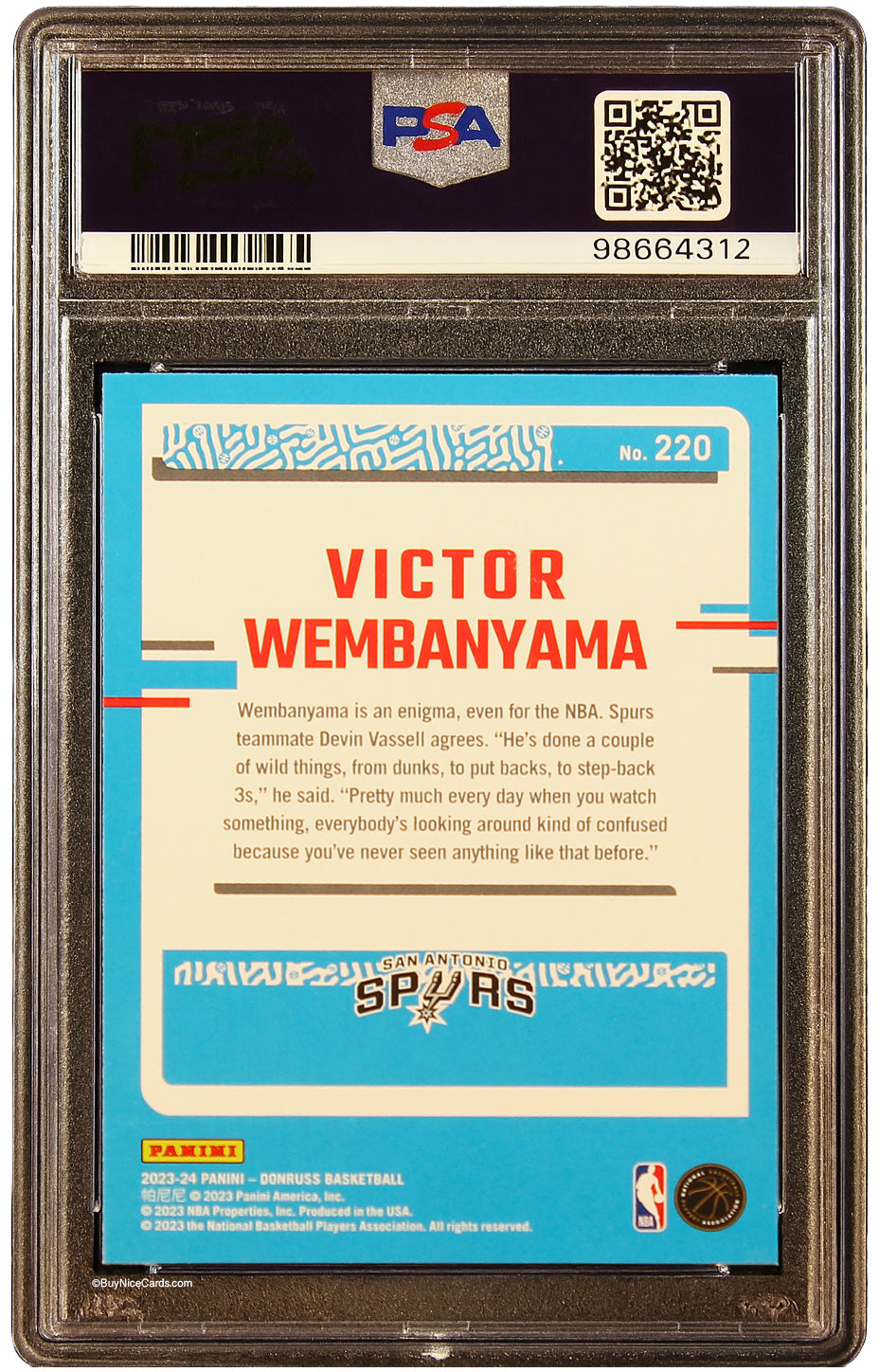 2023 Victor Wembanyama Panini Donruss Rated Rookie RC # 220 PSA 10 Gem Mint