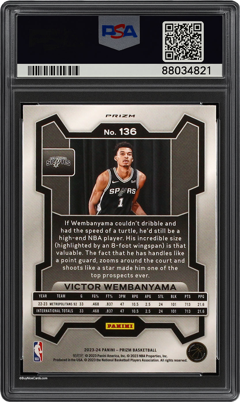 2023 Victor Wembanyama Prizm Silver Prizms Refractor SP RC Rookie #136 PSA 10 Gem Mint