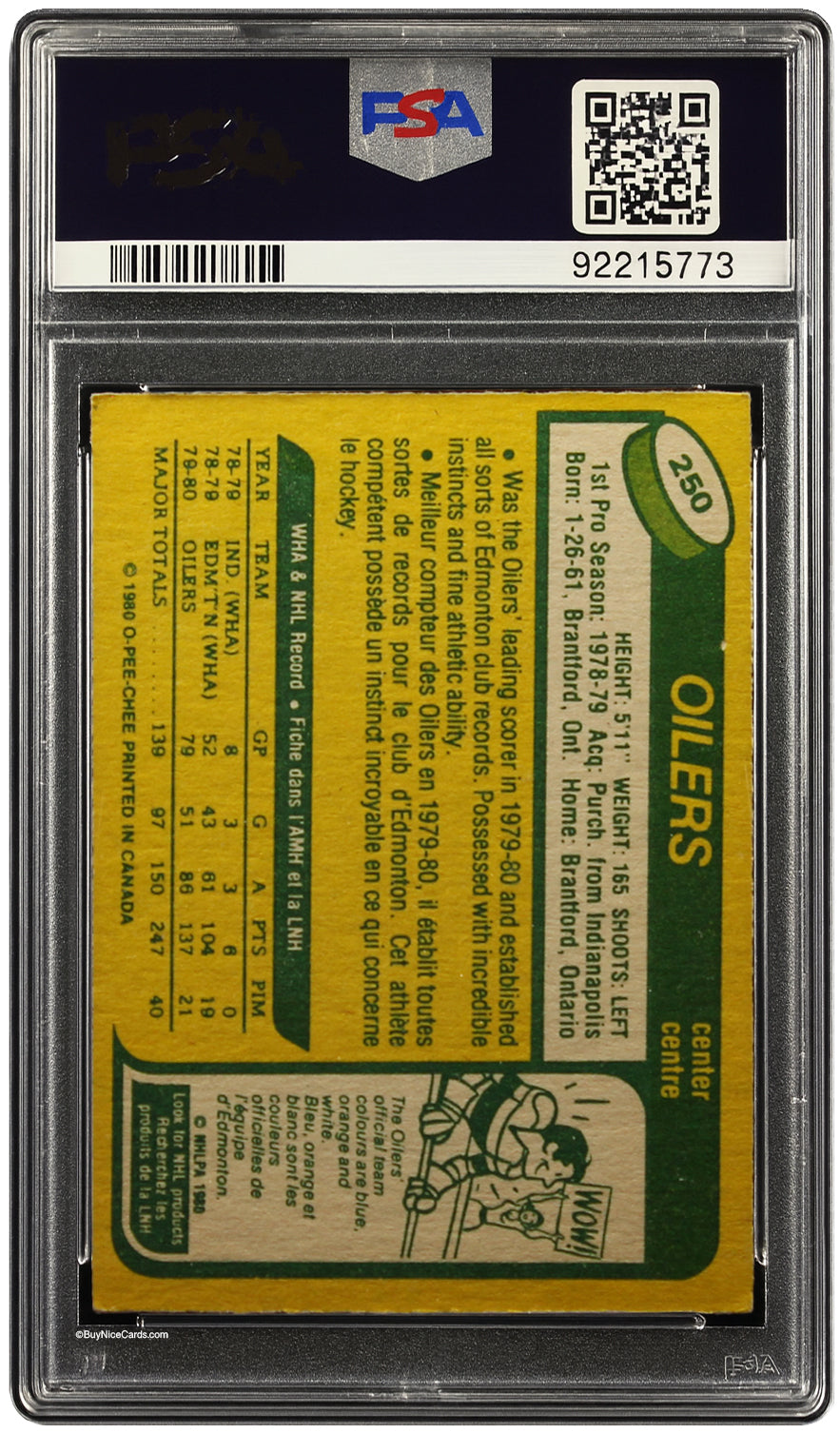 1980 Wayne Gretzky O-Pee-Chee OPC Auto # 250 PSA 4 with 10 Auto