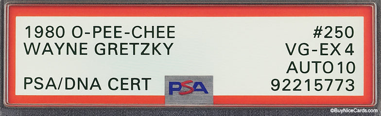 1980 Wayne Gretzky O-Pee-Chee OPC Auto # 250 PSA 4 with 10 Auto