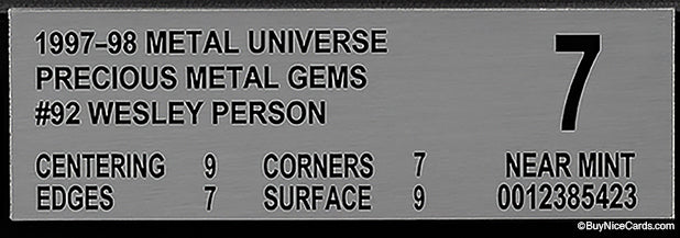 1997-98 Wesley Person Skybox Metal Universe Precious Metal Gems Red PMG /100 BGS 7