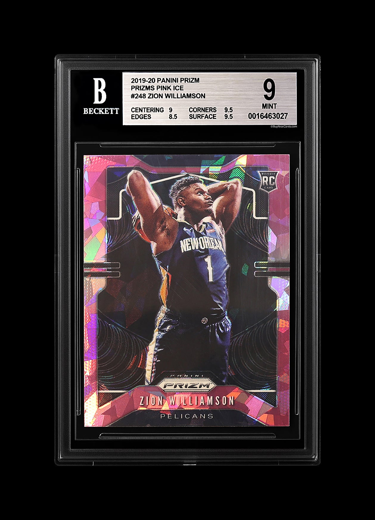 2019-20 Zion Williamson Panini Prizm Pink Ice RC Rookie #248 BGS 9 with 9.5 Corners Edges