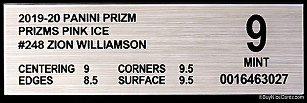 2019-20 Zion Williamson Panini Prizm Pink Ice RC Rookie #248 BGS 9 with 9.5 Corners Edges