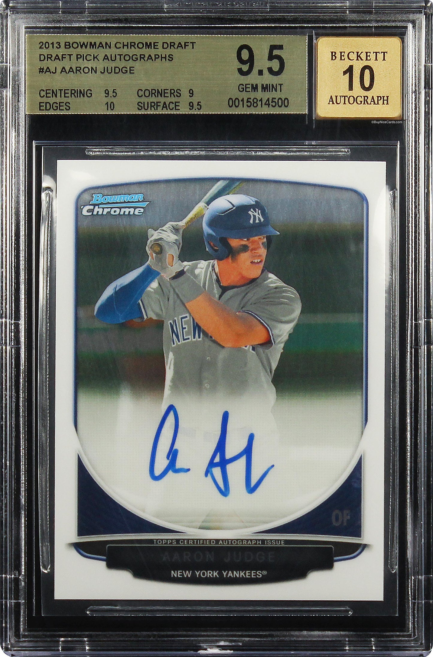 2013 Aaron Judge Bowman Chrome Draft Pick Rc Rookie Auto #AJ BGS 9.5 / 10