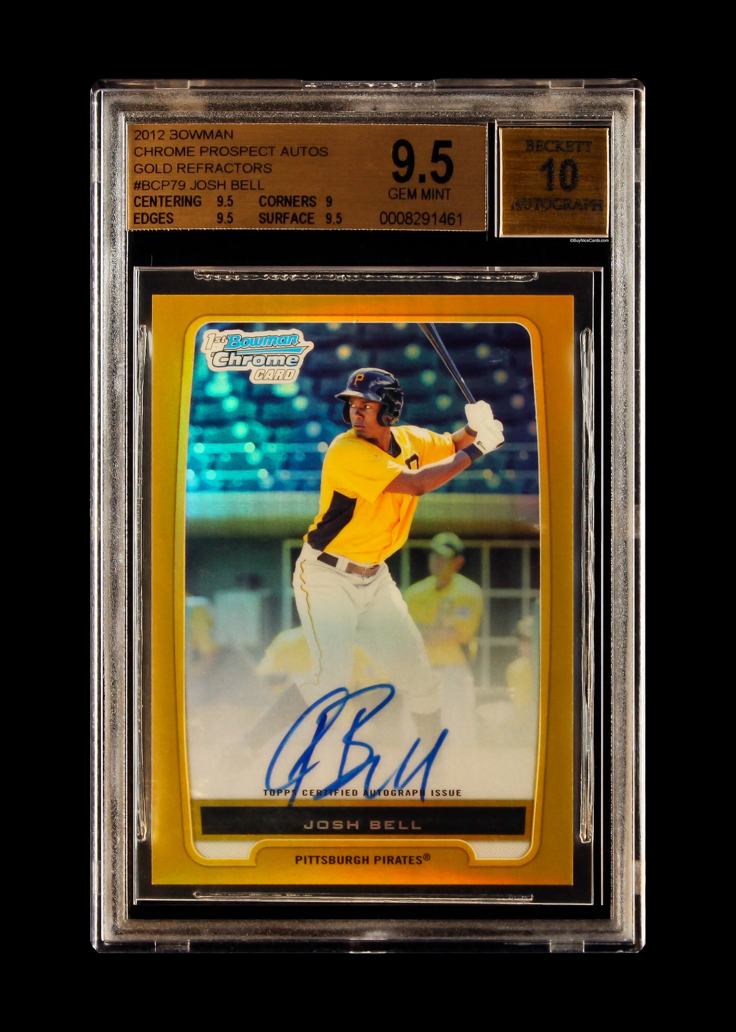 2012 Josh Bell Bowman Chrome Gold Refractor Sp Rc Rookie /50 Bgs 9.5 / 10 Gem Mt