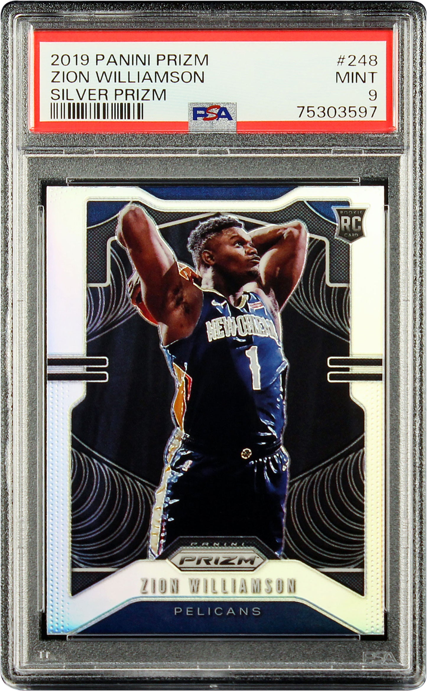 2019 Zion Williamson Panini Prizm Silver Prizms Refractor Rc Rookie #248 Psa 9