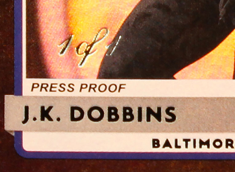 2020 J.k. Dobbins Panini Donruss Rated Rookie Press Proof 1/1 Rc Rookie #311
