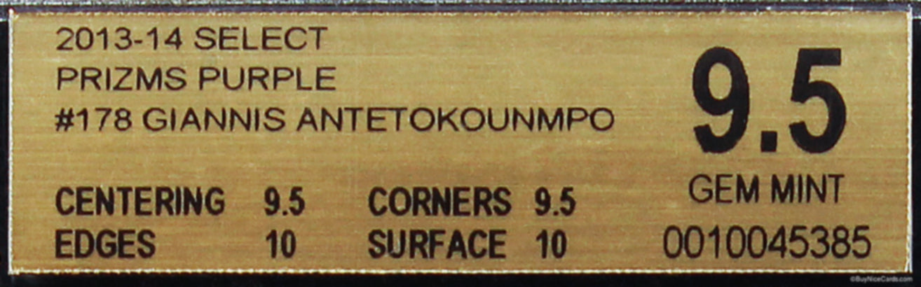 2013-14 Giannis Antetokounmpo Panini Select Prizms Purple Pulsar Rc /99 Bgs 9.5