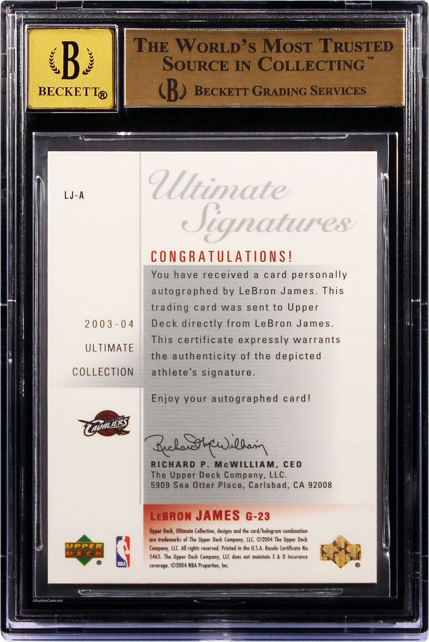 2003-04 Lebron James Ultimate Collection Signatures Rc Rookie Auto #lj Bgs 9.5