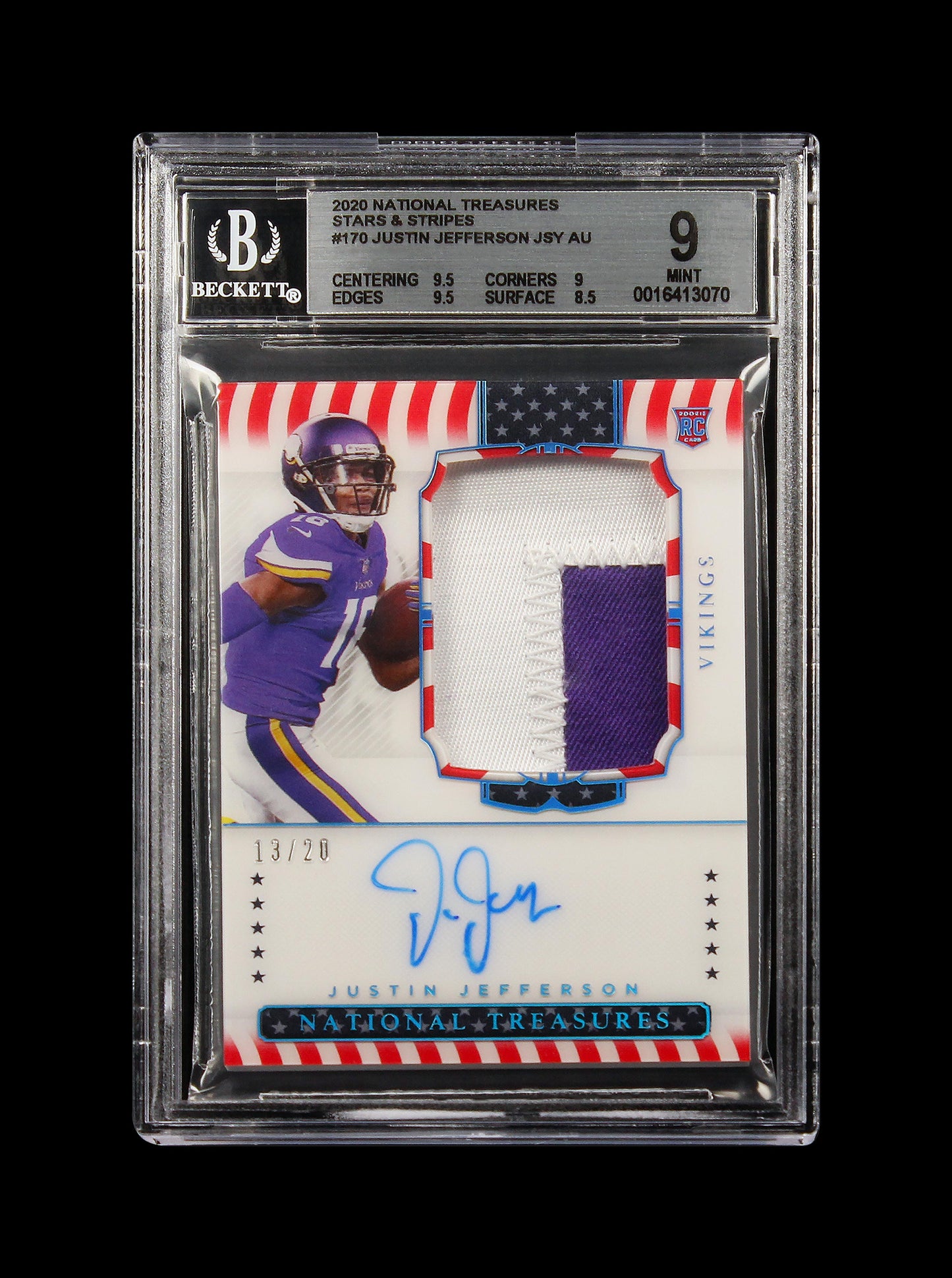 2020 Justin Jefferson National Treasures Stars & Stripes Rc Auto #170 Bgs 9