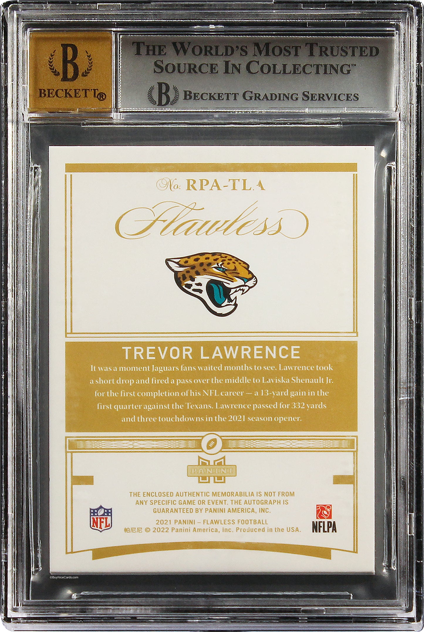 2021 Trevor Lawrence Panini Flawless Rookie Patch Auto /25 #1 BGS 9 / 10 Mint