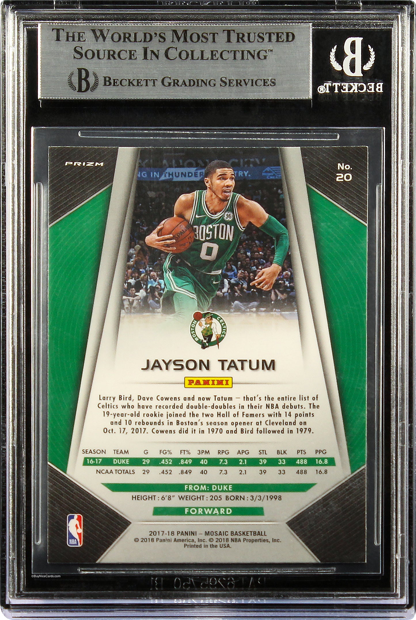 2017-18 Jayson Tatum Panini Prizm Mosaic RC Rookie #20 BGS 9 Mint