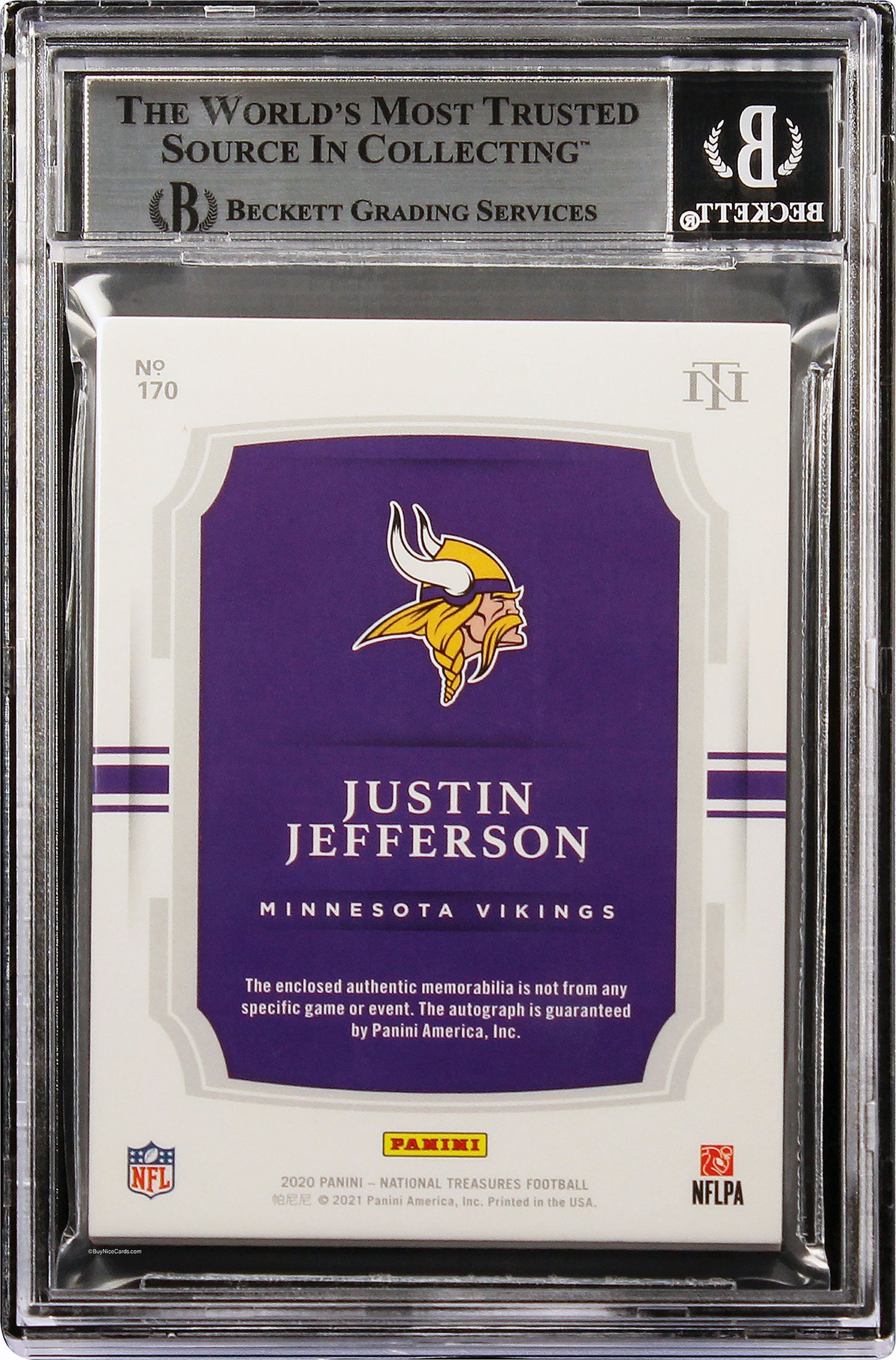 2020 Justin Jefferson National Treasures Stars & Stripes Rc Auto #170 Bgs 9