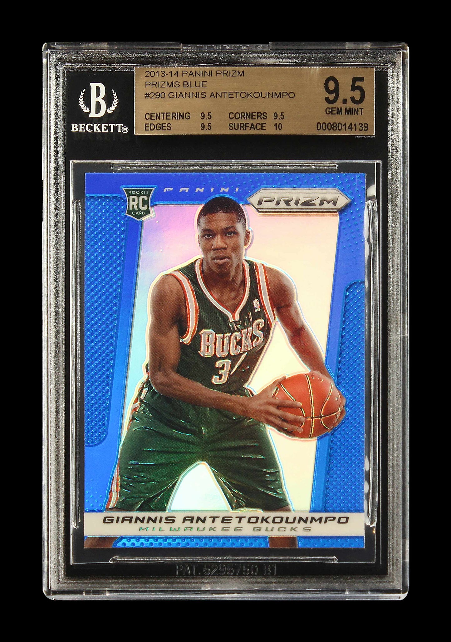2013 Giannis Antetokounmpo Panini Prizm Blue Prizms Refractor SP RC Rookie #290 BGS 9.5  True Gem+