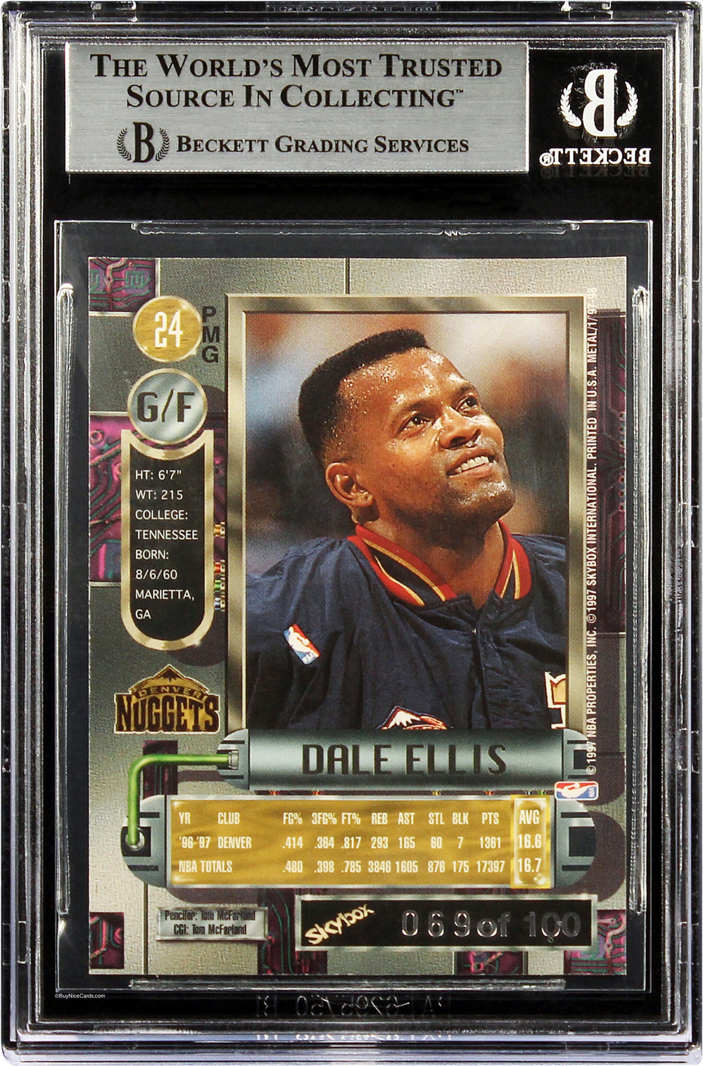 1997-98 Dale Ellis Skybox Metal Universe Pmg Red /100 #24 Bgs 7.5