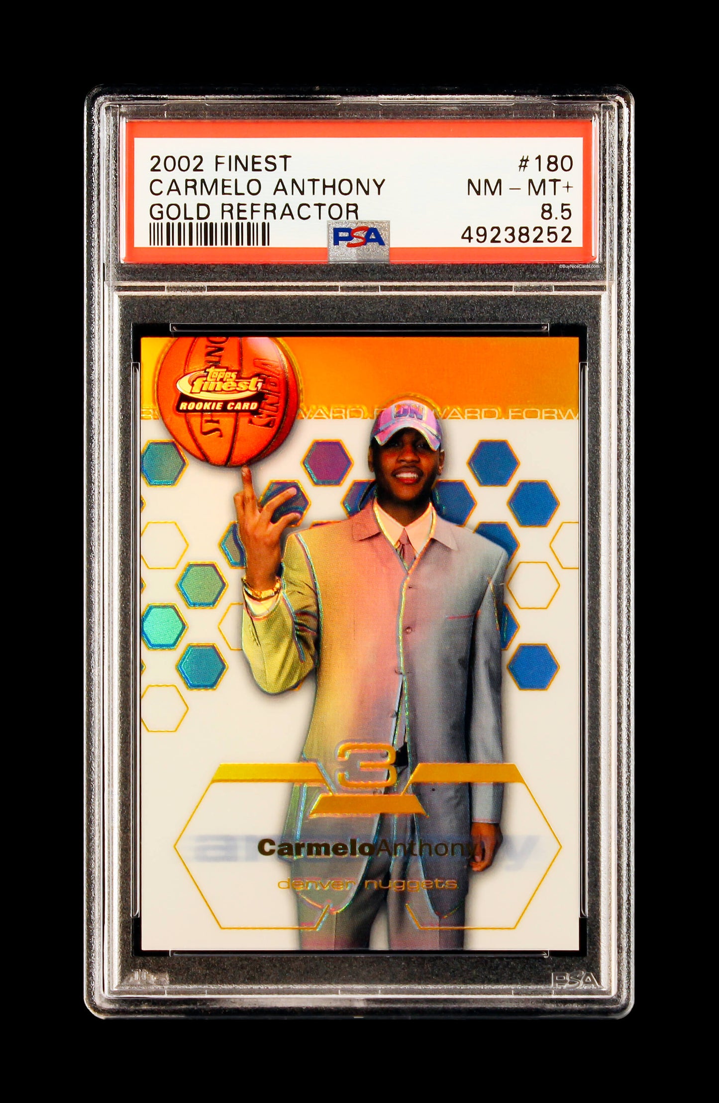 2002 Carmelo Anthony Topps Finest XRC Gold Refractor SP RC Rookie /25 !180 PSA 8.5