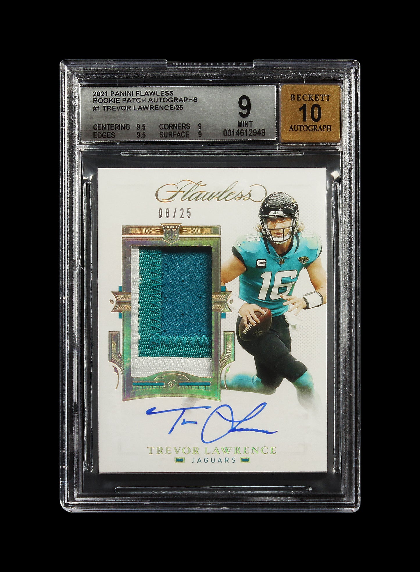 2021 Trevor Lawrence Panini Flawless Rookie Patch Auto /25 #1 BGS 9 / 10 Mint
