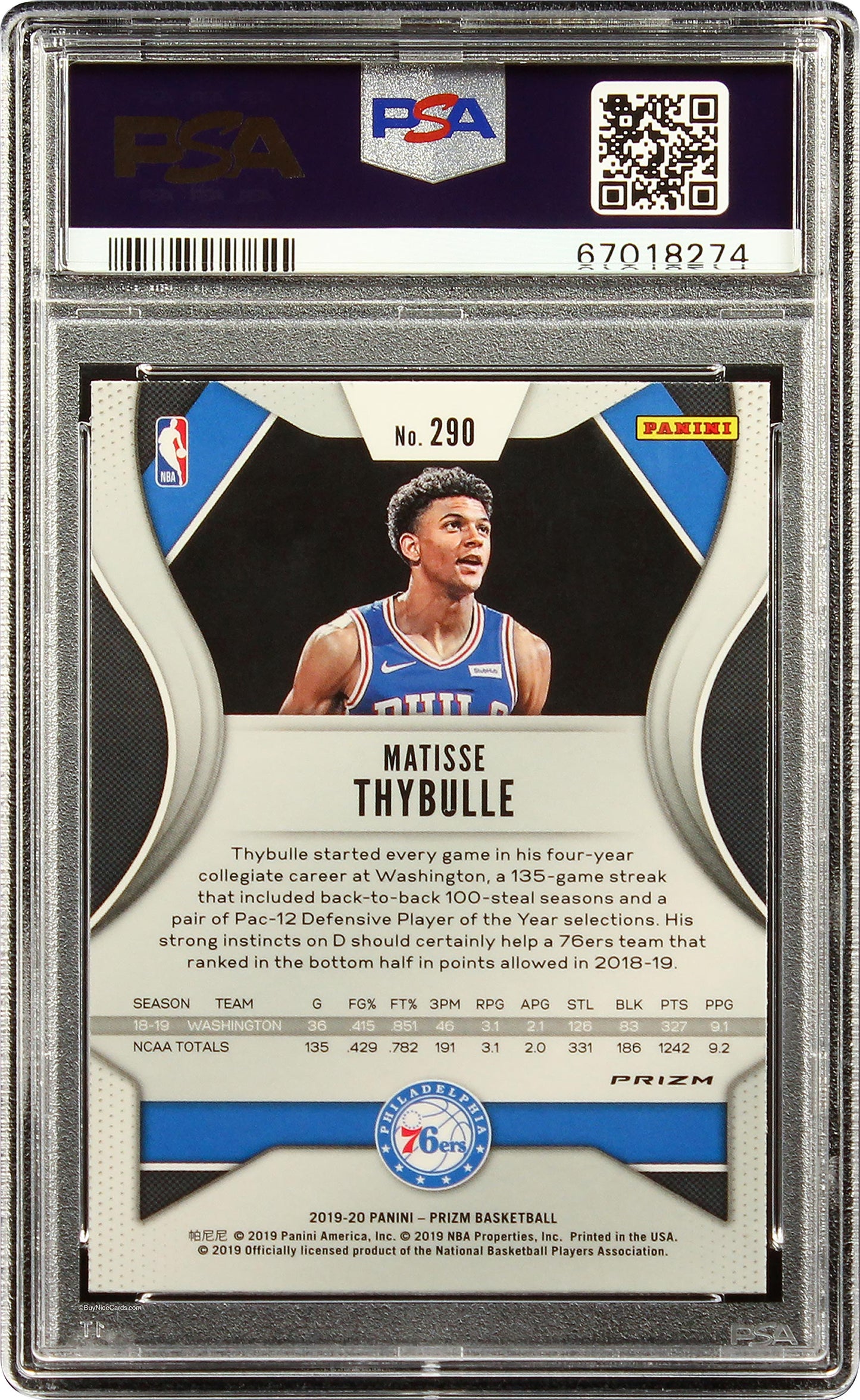 2019 Matisse Thybulle Panini Prizm Green Prizm Sp Rc Rookie #290 Psa 10