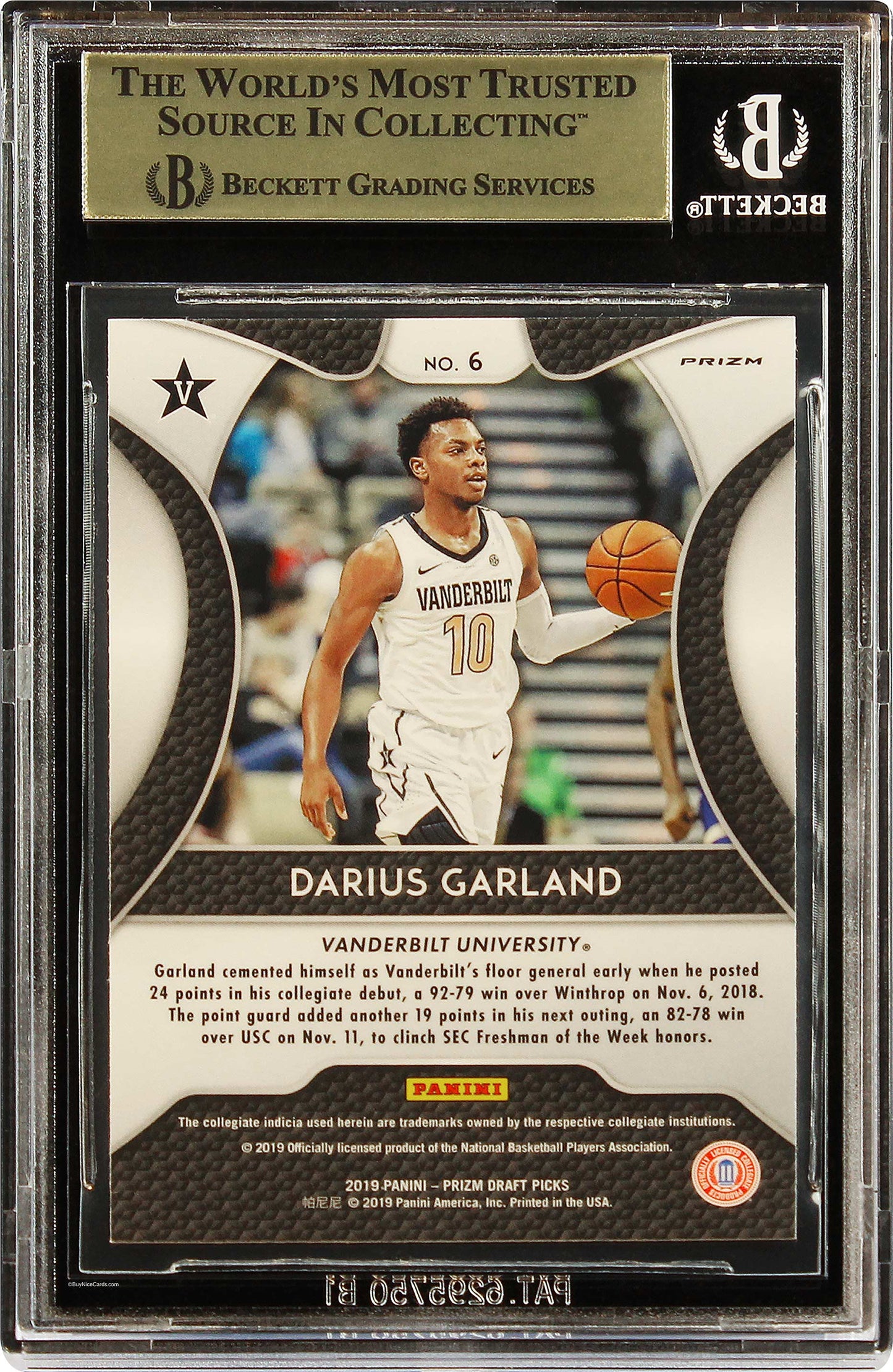 2019-20 Darius Garland Panini Prizm Dp Blue Prizms Rc Rookie #6 Bgs 9.5 Gem Mint