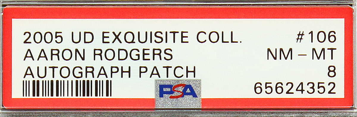 2005 Aaron Rodger Upper Deck Exquisite Collection RC Rookie Patch Auto /99 #106 PSA 8 NM-MT