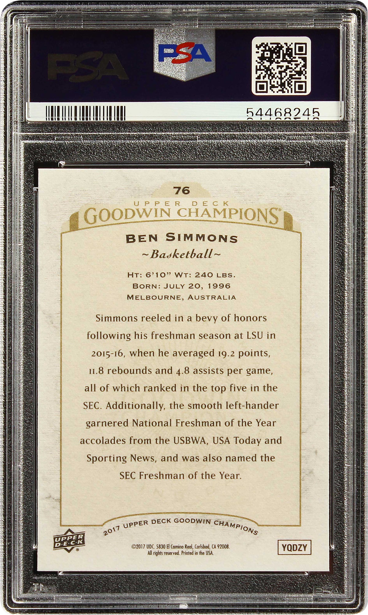 2017 Ben Simmons Upper Deck Goodwin RC Rookie #76 PSA 10 Gem Mint