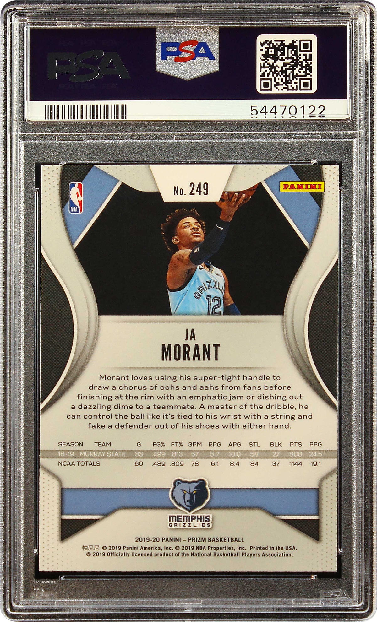 2019 Ja Morant Panini Prizm Base Layup Variation SP RC Rookie #249 PSA 10 Gem Mint