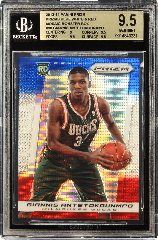 2013-14 Giannis Antetokounmpo Panini Prizm Red White Blue Mosaic Monster Box RC Rookie #98 Bgs 9.5