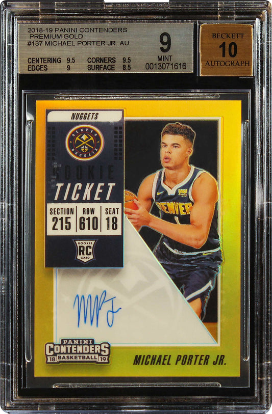 2018-19 Michael Porter Panini Contenders Premium Gold RC Rookie Auto /10 BGS 9 / 10