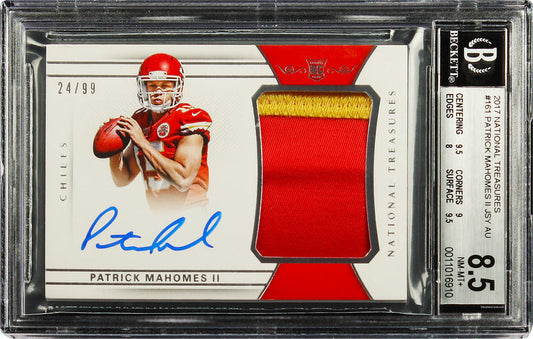 2017 Patrick Mahomes Panini National Treasures Rc Rookie Patch Auto /99 Bgs 8.5