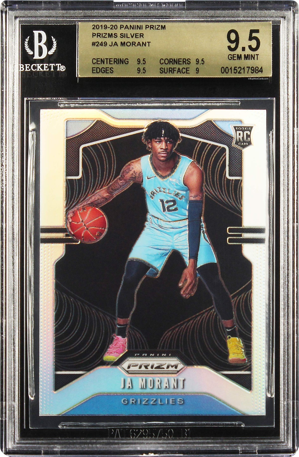 2019-20 Ja Morant Panini Prizm Silver Prizms Refractor SP RC Rookie #249 BGS 9.5 Gem Mint