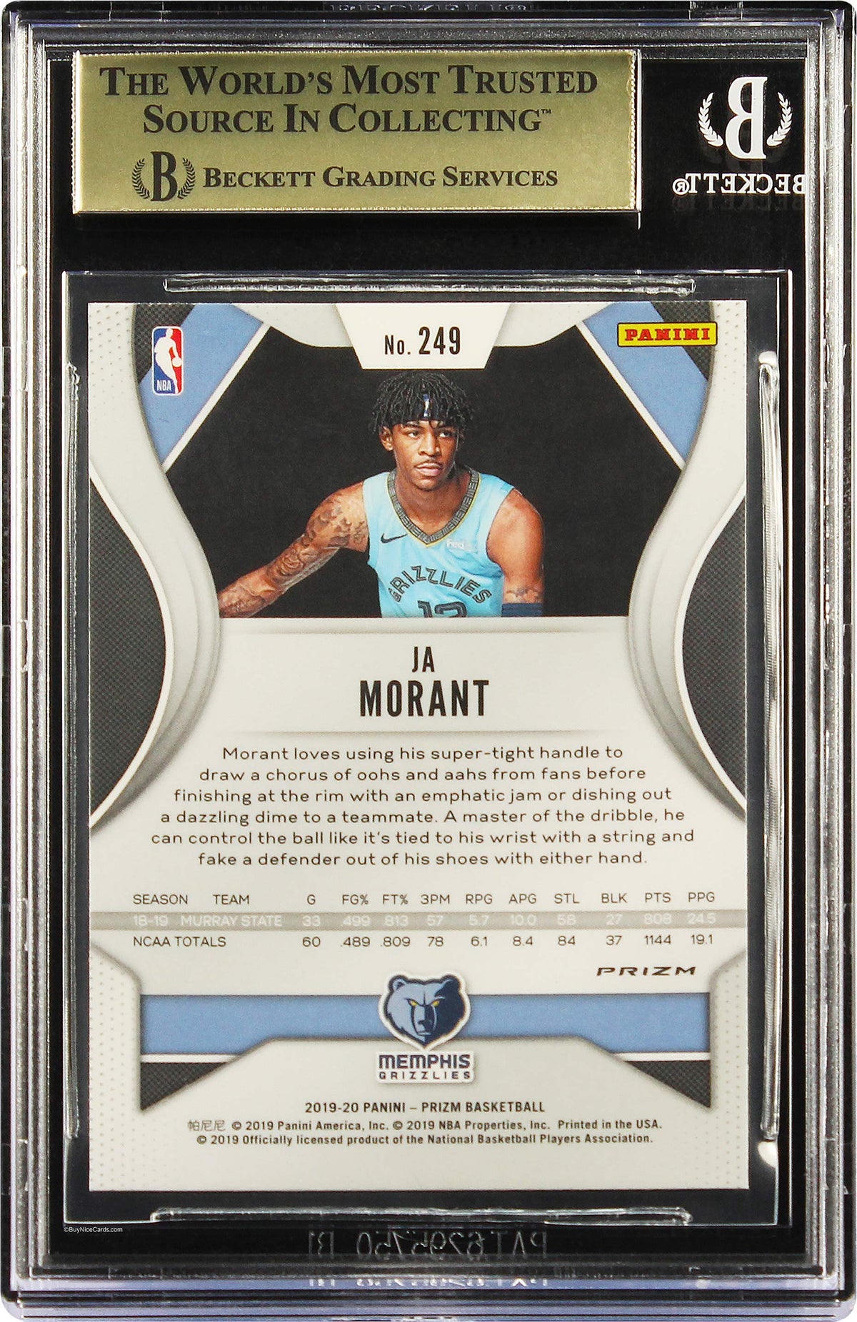 2019-20 Ja Morant Panini Prizm Silver Prizms Refractor SP RC Rookie #249 BGS 9.5 Gem Mint