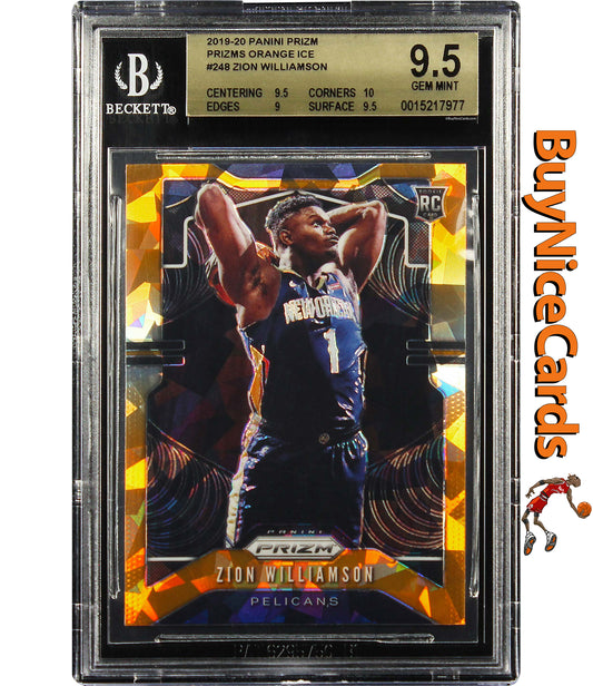 2019-20 Zion Williamson Panini Prizm Orange Ice Prizms SP RC Rookie #248 BGS 9.5 Gem Mint