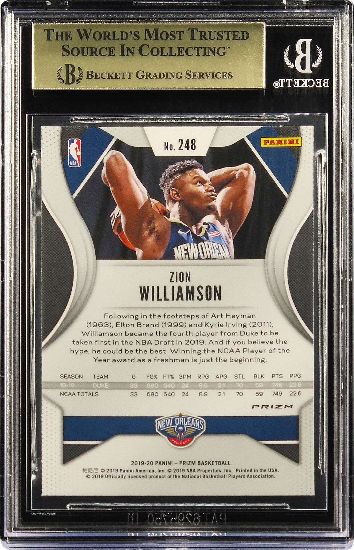 2019-20 Zion Williamson Panini Prizm Orange Ice Prizms SP RC Rookie #248 BGS 9.5 Gem Mint