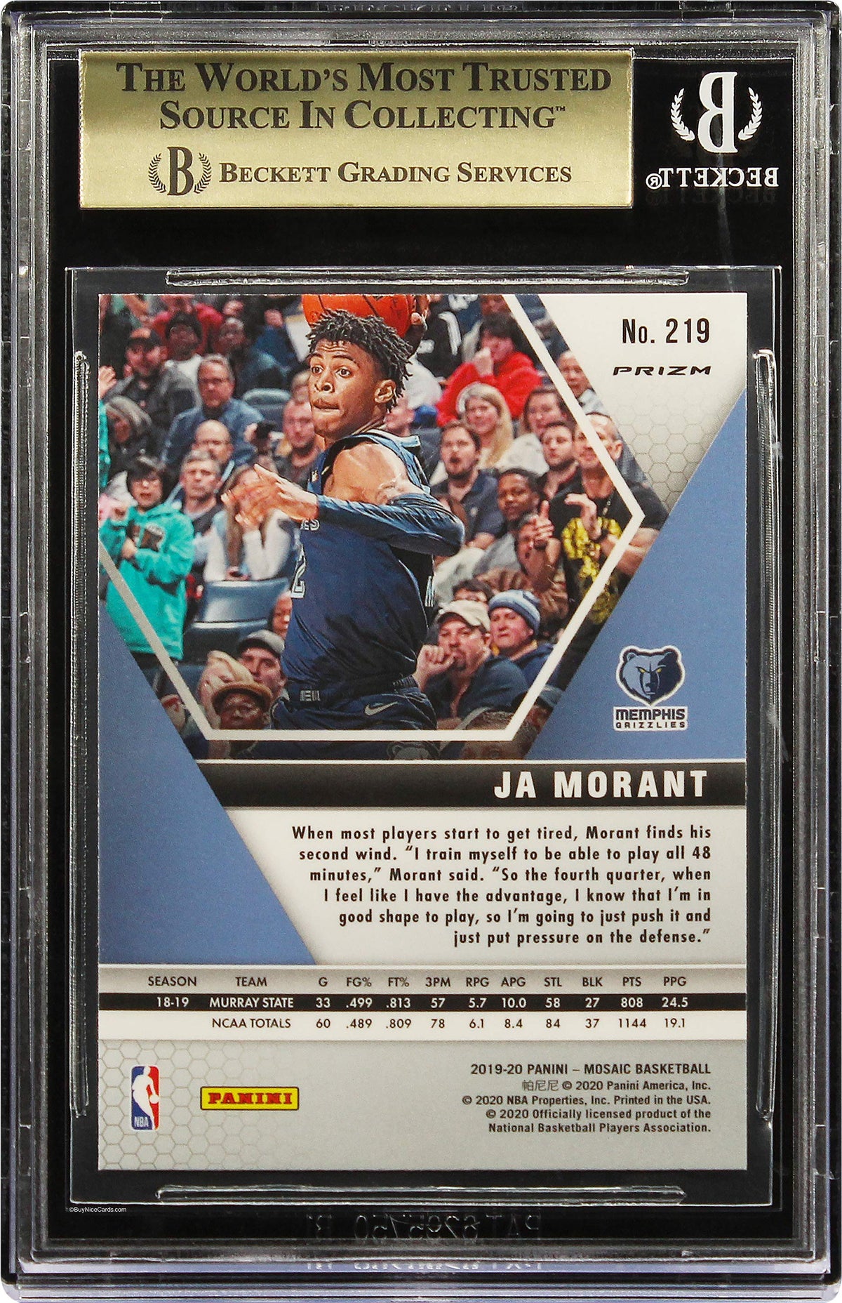 2019-20 Ja Morant Panini Mosaic Rookie Variations Fast Break Prizms RC #219 BGS 9.5 Gem Mint