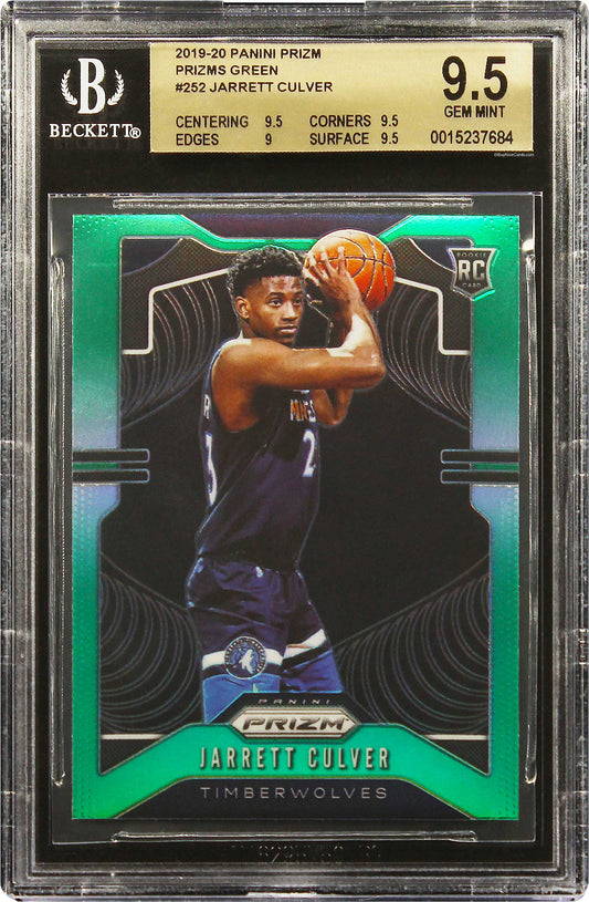 2019-20 Jarrett Culver Panini Prizm Green Prizms Refractor Rc #252 Bgs 9.5