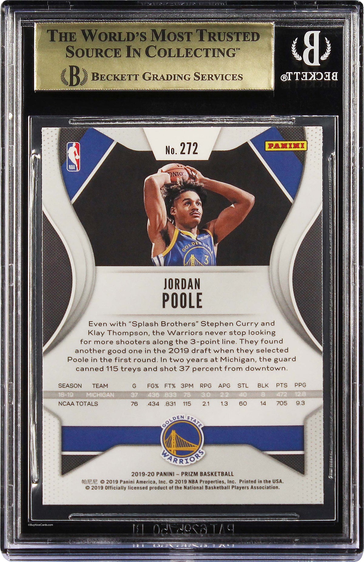 2019-20 Jordan Poole Panini Prizm Base RC Rookie #272 BGS 9.5 Gem Mint