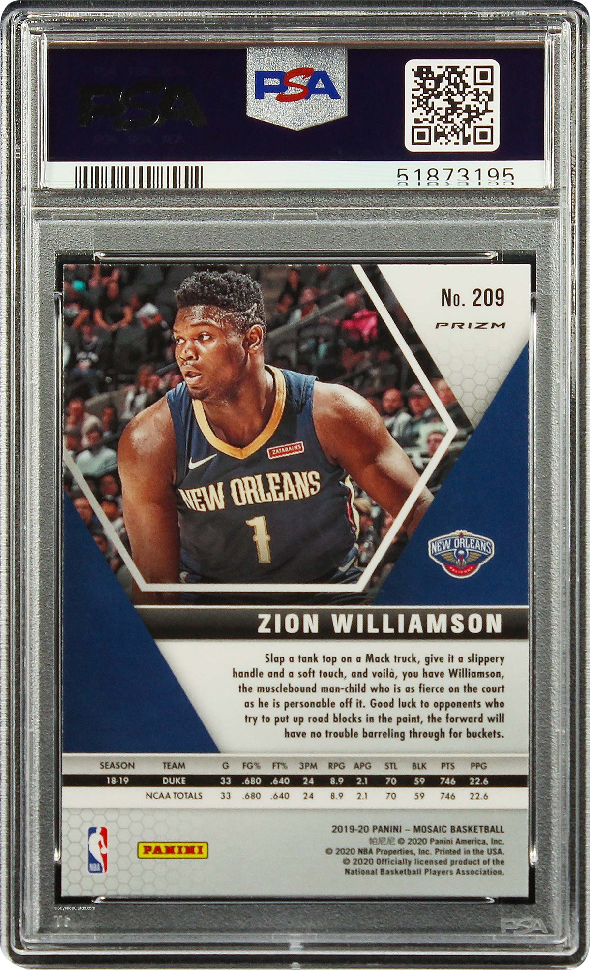 2019 Zion Williamson Panini Prizm Mosaic Fast Break Silver Prizms RC Rookie #209 PSA 10 Gem Mint