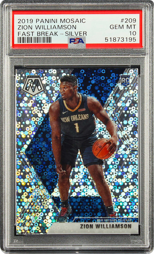 2019 Zion Williamson Panini Prizm Mosaic Fast Break Silver Prizms RC Rookie #209 PSA 10 Gem Mint
