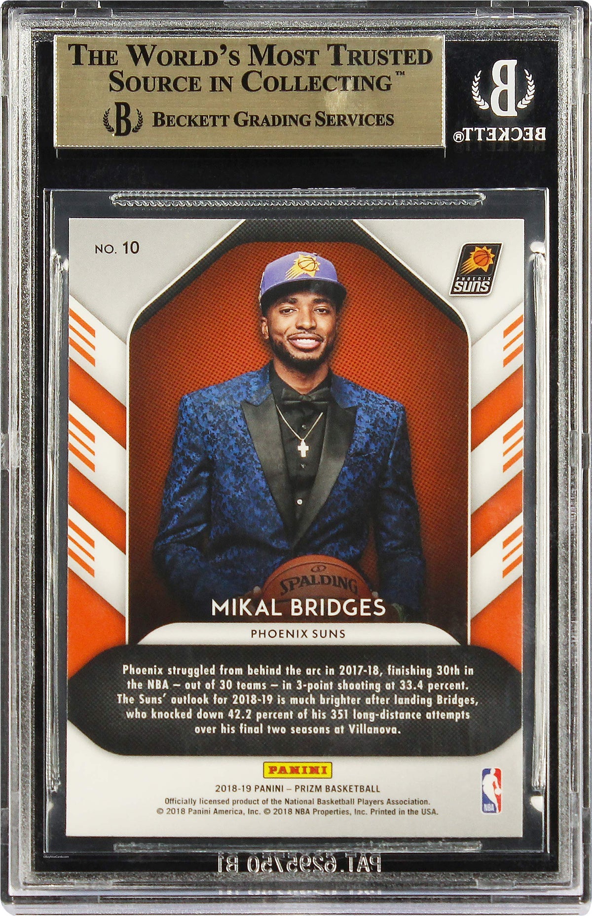 2018-19 Mikal Bridges Panini Prizm Base Luck of the Lottery RC #10 BGS 9.5 True Gem