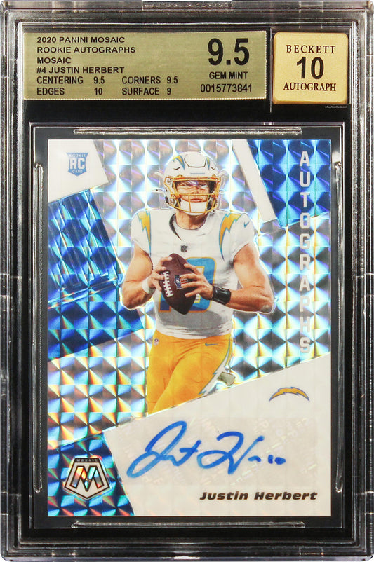 2020 Justin Herbert Panini Mosaic Prizm Rc Rookie Sp Auto #4 Bgs 9.5 / 10