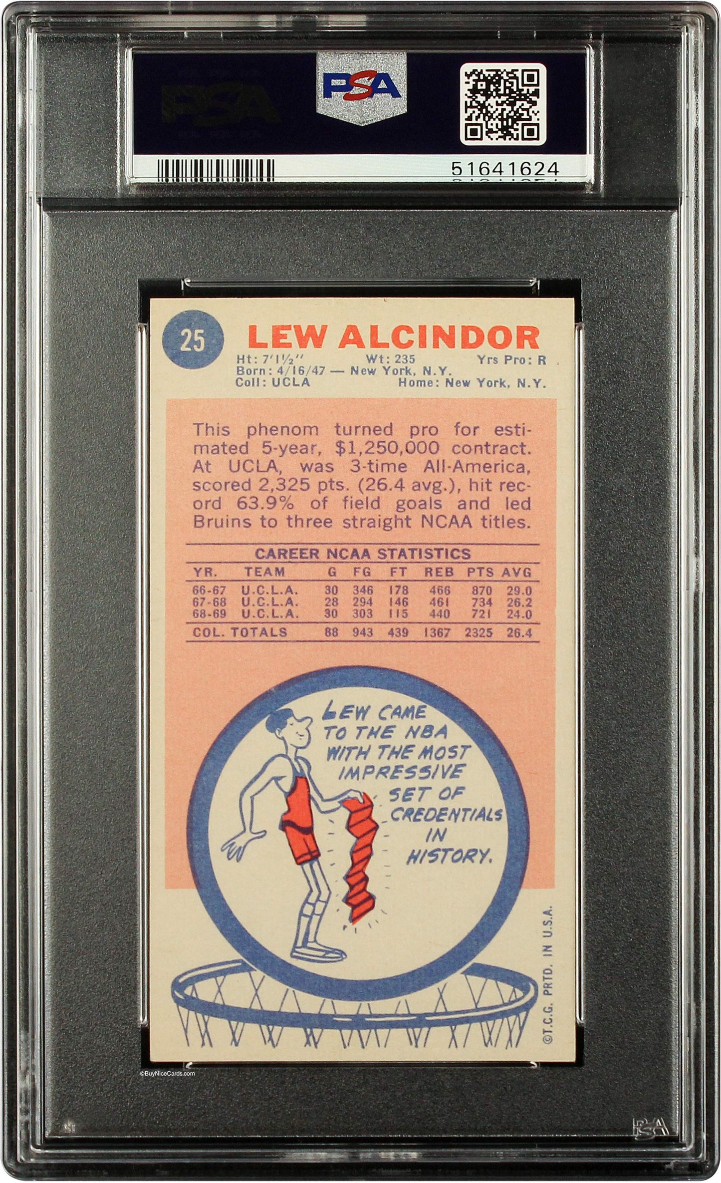 1969 Lew Alcindor Kareem Abdul-jabbar Topps Rc Rookie #25 Psa 6 Ex-mt