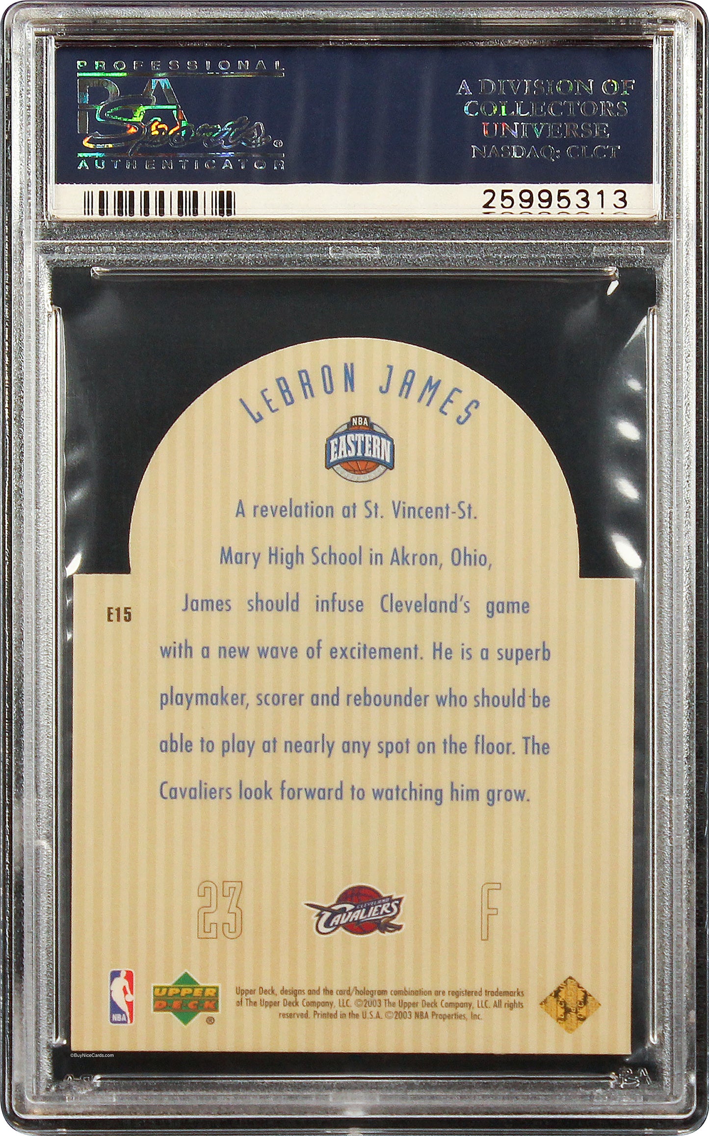 2003 Lebron James Upper Deck Future All-star Die-cut SP RC Rookie #E15 PSA 10 Gem Mint