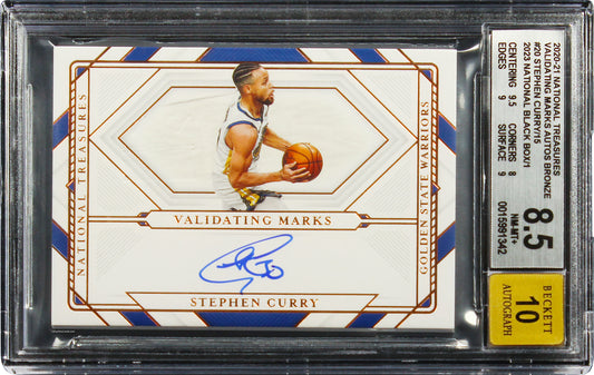 2020-21 Stephen Curry Panini National Treasures Black Box 1/1 Auto #20 Bgs 8.5